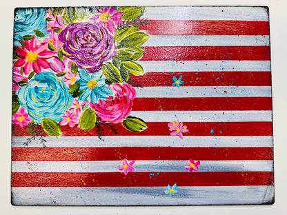 Red, White & Bloom Mixed Media Surface – 9" x 12"