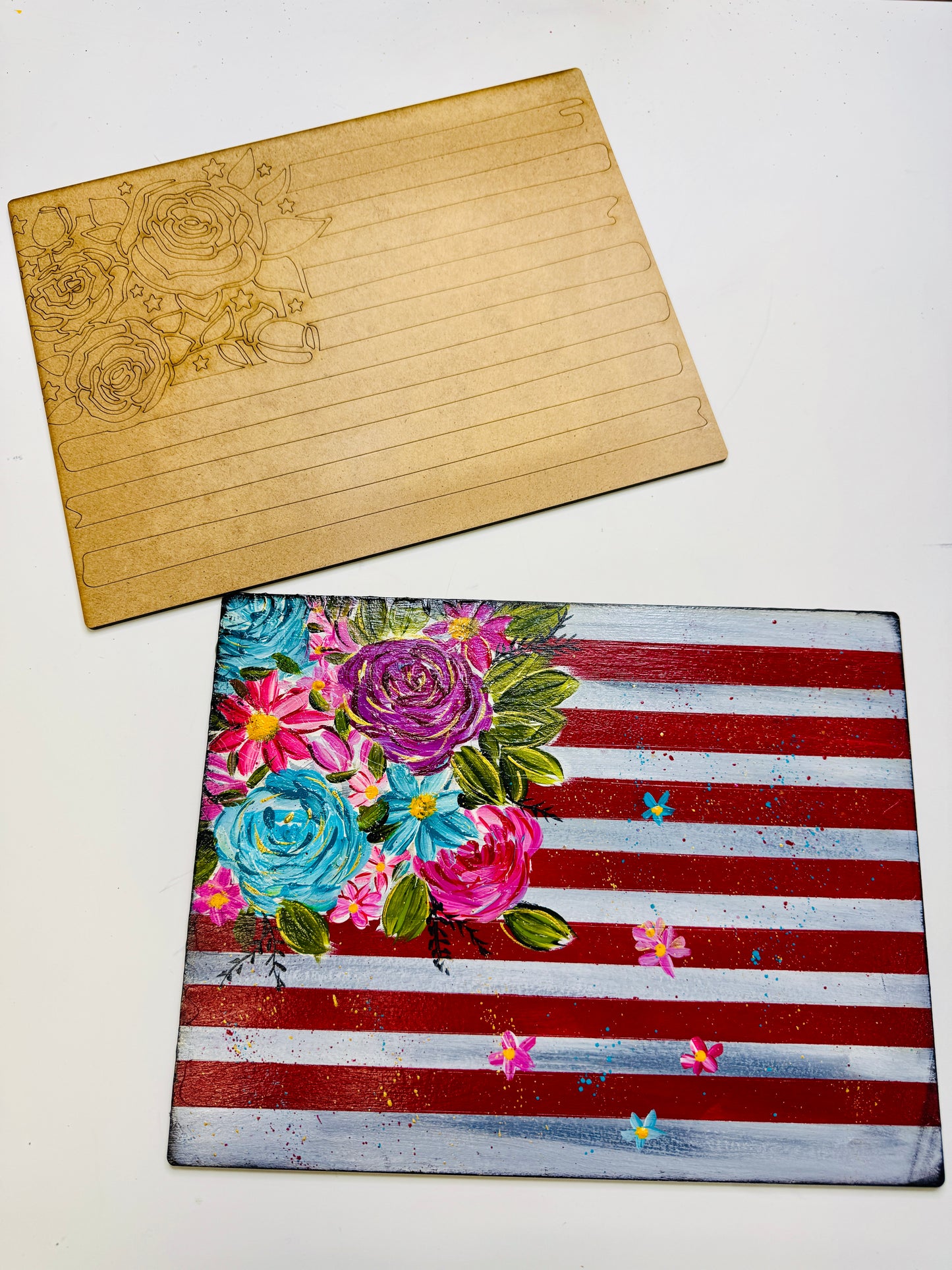 Red, White & Bloom Mixed Media Surface – 9" x 12"
