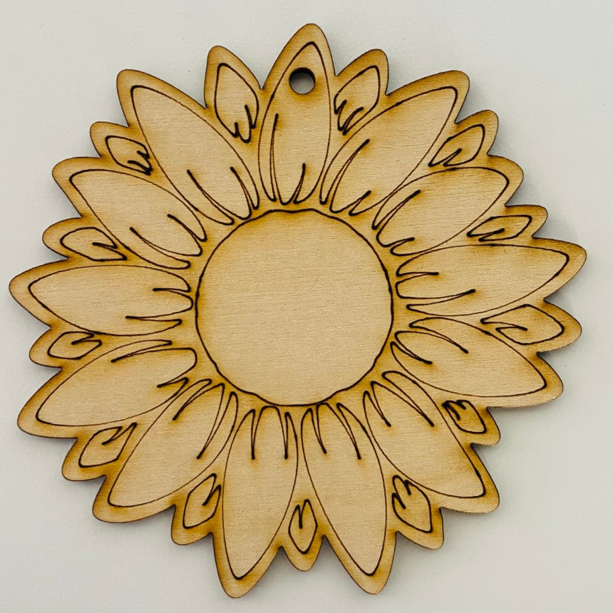 4.5" X 4.5" - 1/8" Wood Birch Sunflower Ornament