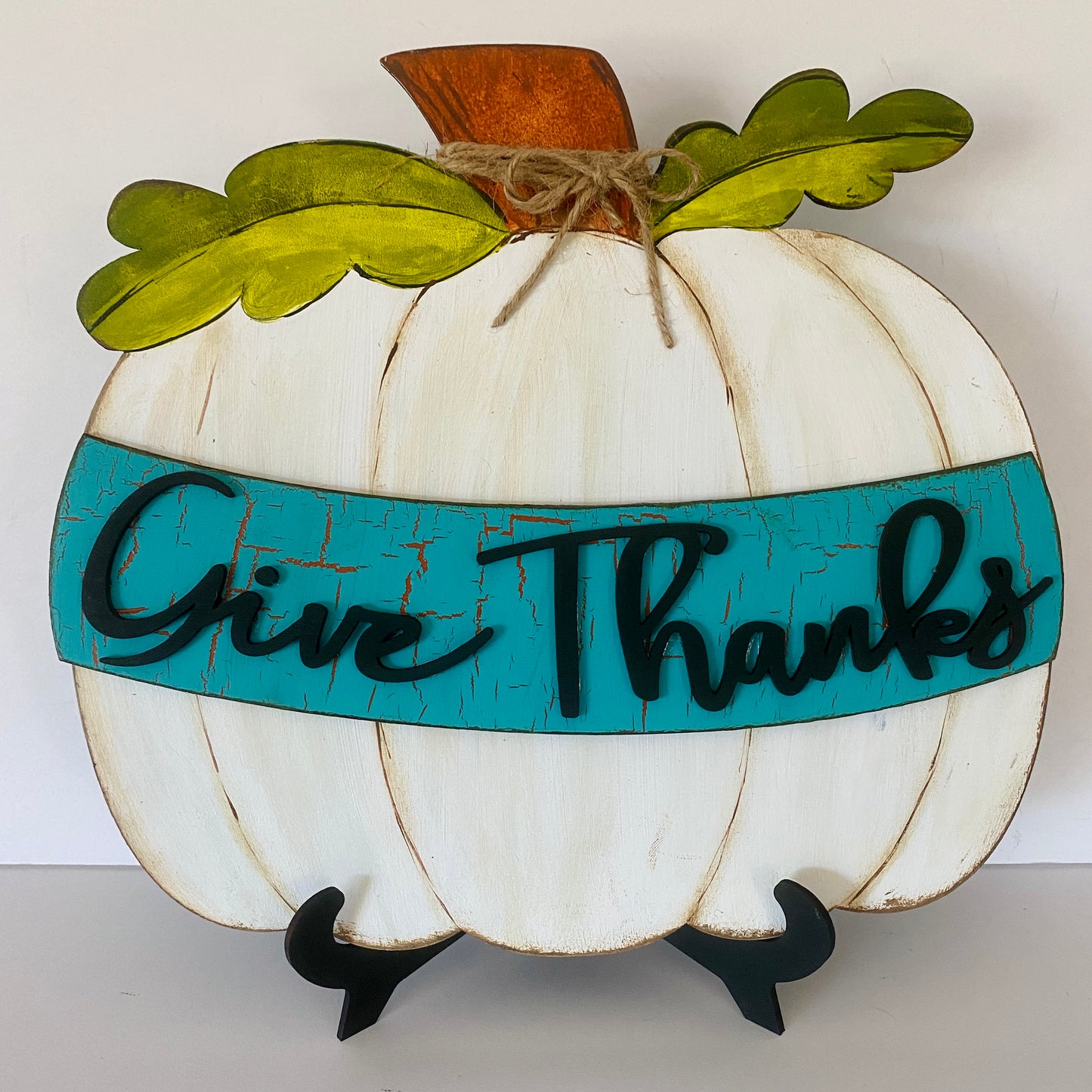 Give Thanks Pumpkin Sign with Stand - Unfinished