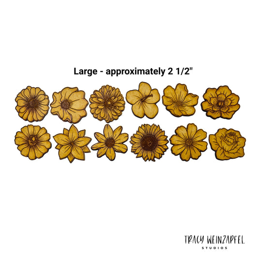Etched Floral Embellishments 1/8" MDF - Large (Set of 12)