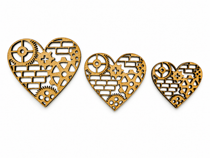 Steampunk Hearts – 3-Pack of Laser-Cut 1/8" MDF Diecuts