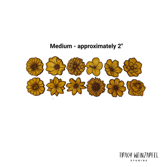 Etched Floral Embellishments 1/8" MDF - Medium (Set of 12)