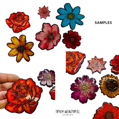 Etched Floral Embellishments 1/8" MDF - Medium (Set of 12)