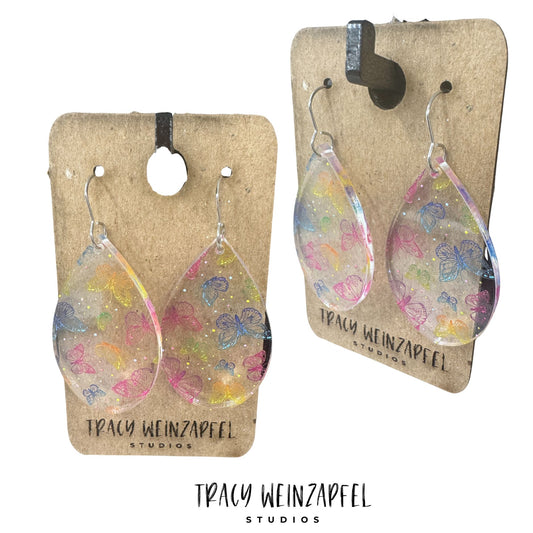Teardrop Acrylic Earrings - Butterfly Flutter Clear