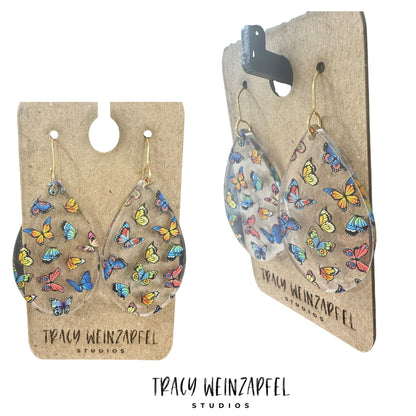 Teardrop Acrylic Earrings - Butterfly Clear