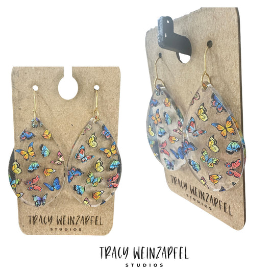 Teardrop Acrylic Earrings - Butterfly Clear