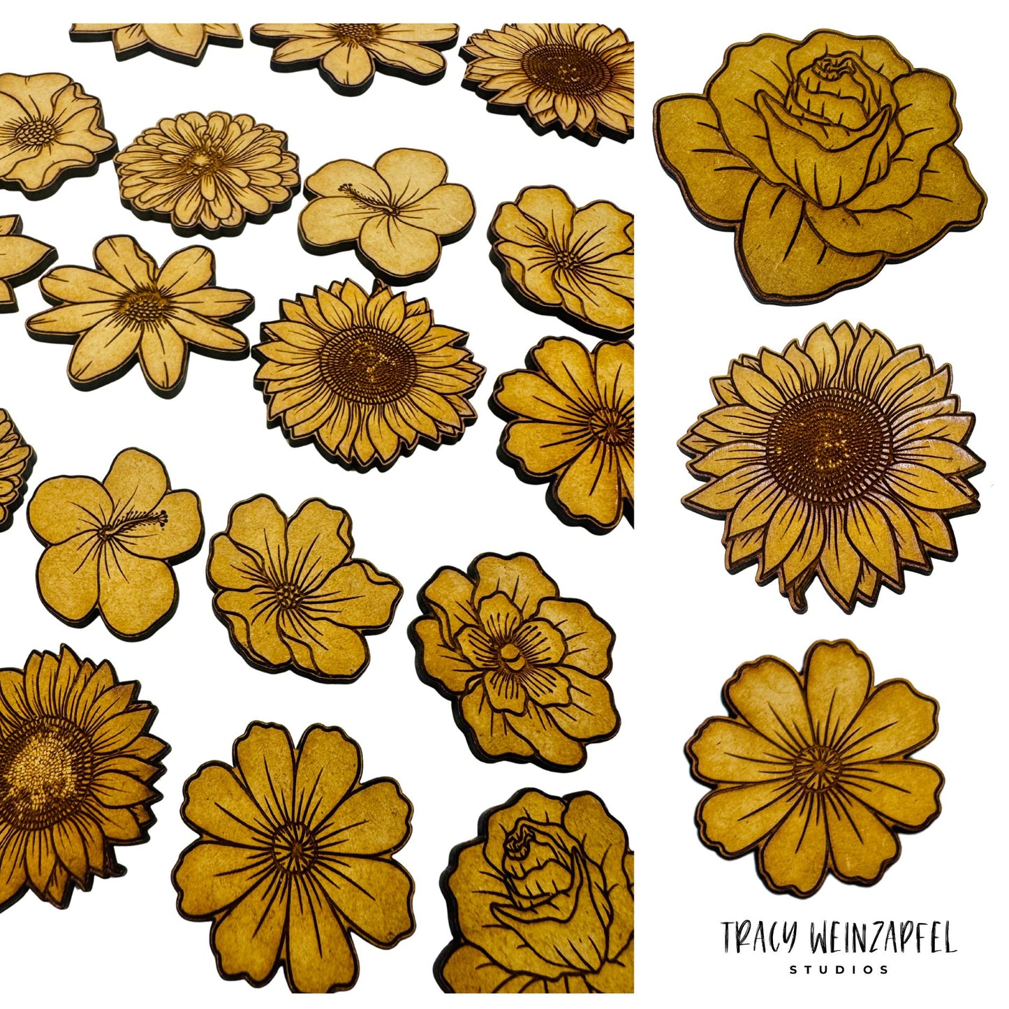 Etched Floral Embellishments 1/8" MDF - Medium (Set of 12)