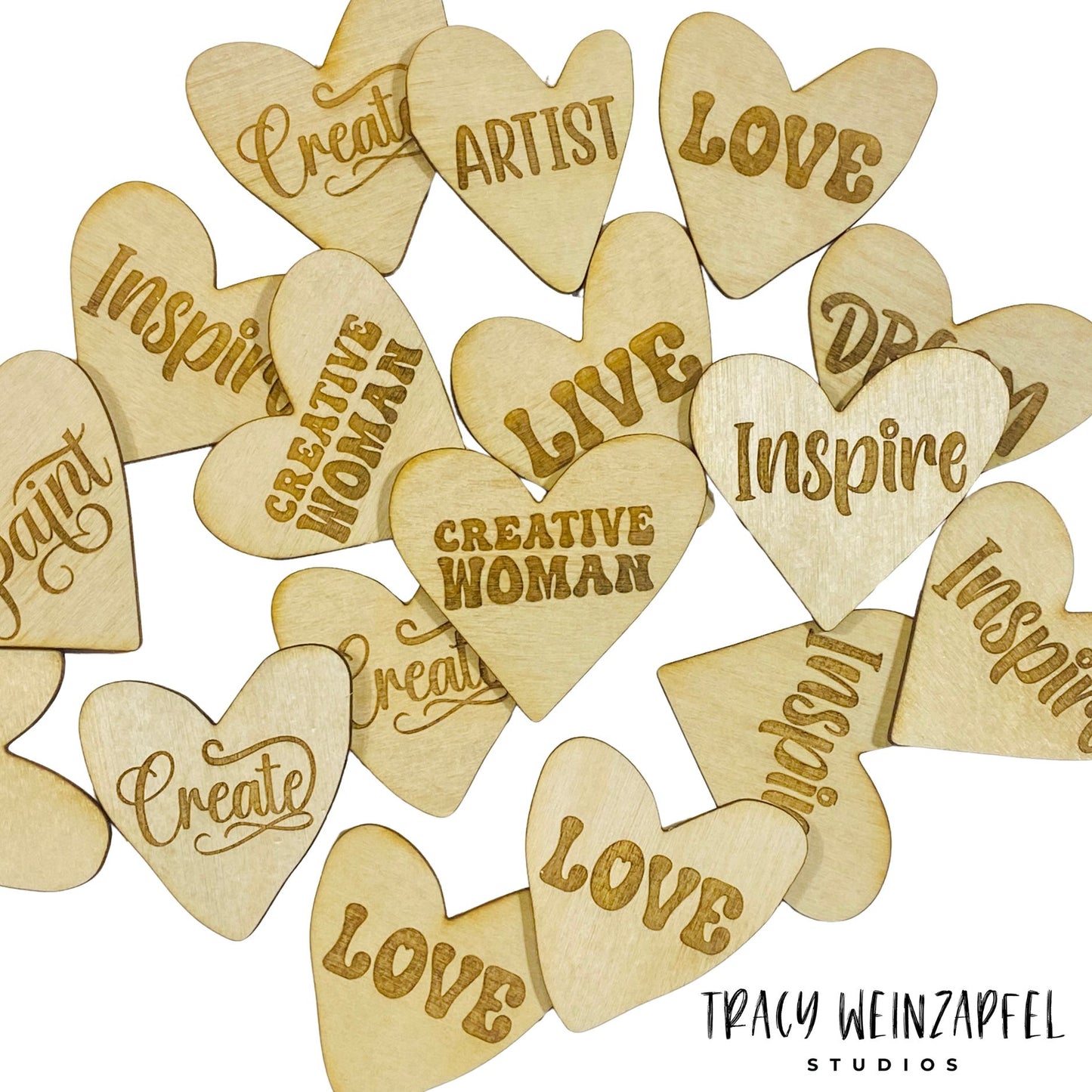 Wood Heart Words of Inspiration - Set of 20