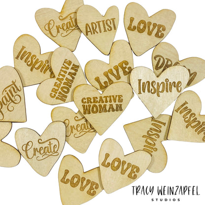Wood Heart Words of Inspiration - Set of 20
