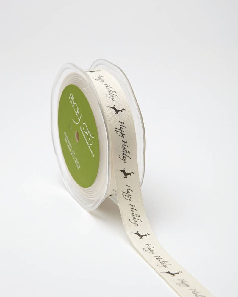 3/4" Happy Holidays Print 100% Cotton Ribbon