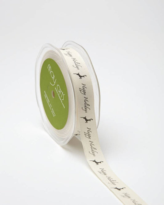 3/4" Happy Holidays Print 100% Cotton Ribbon