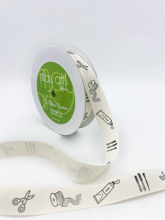 3/4" Craft Supply Print 100% Cotton Ribbon - 1 Yard