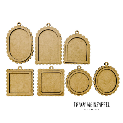 Framed Scalloped Ornament Shapes – Mixed Media Craft Set of 7