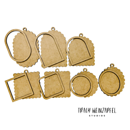 Framed Scalloped Ornament Shapes – Mixed Media Craft Set of 7