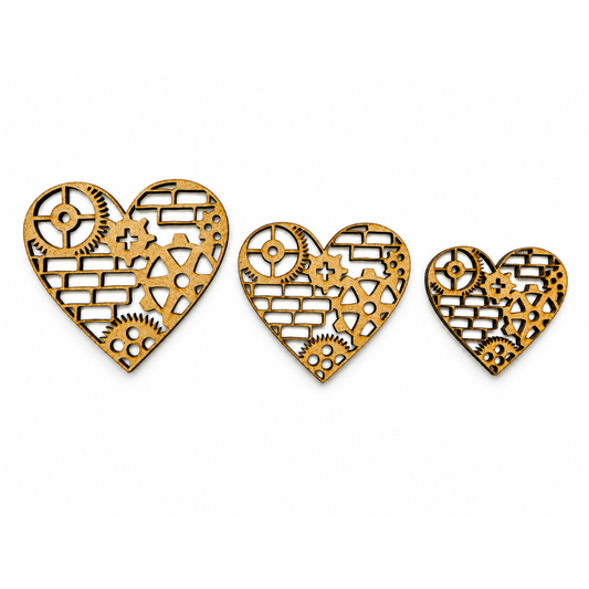 Steampunk Hearts – 3-Pack of Laser-Cut 1/8" MDF Diecuts
