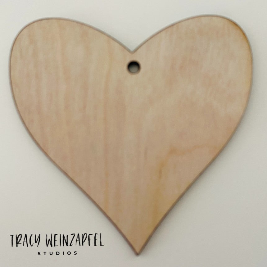 3.5" Wide 1/8" Birch Wood Ornaments - Heart